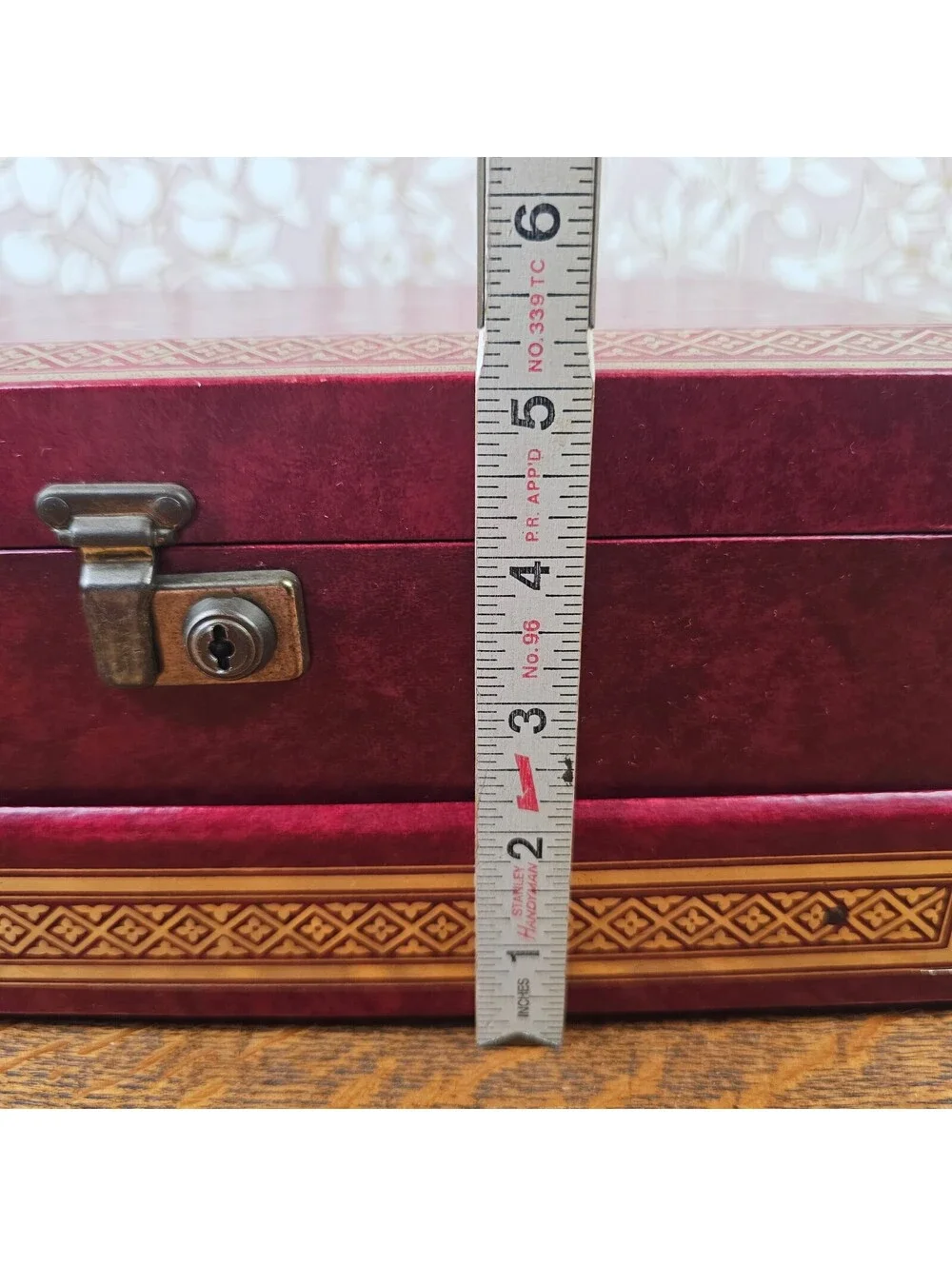 Vintage Mele Jewelry Box Burgundy Gold Tooled 2 Tier Locking Original Key